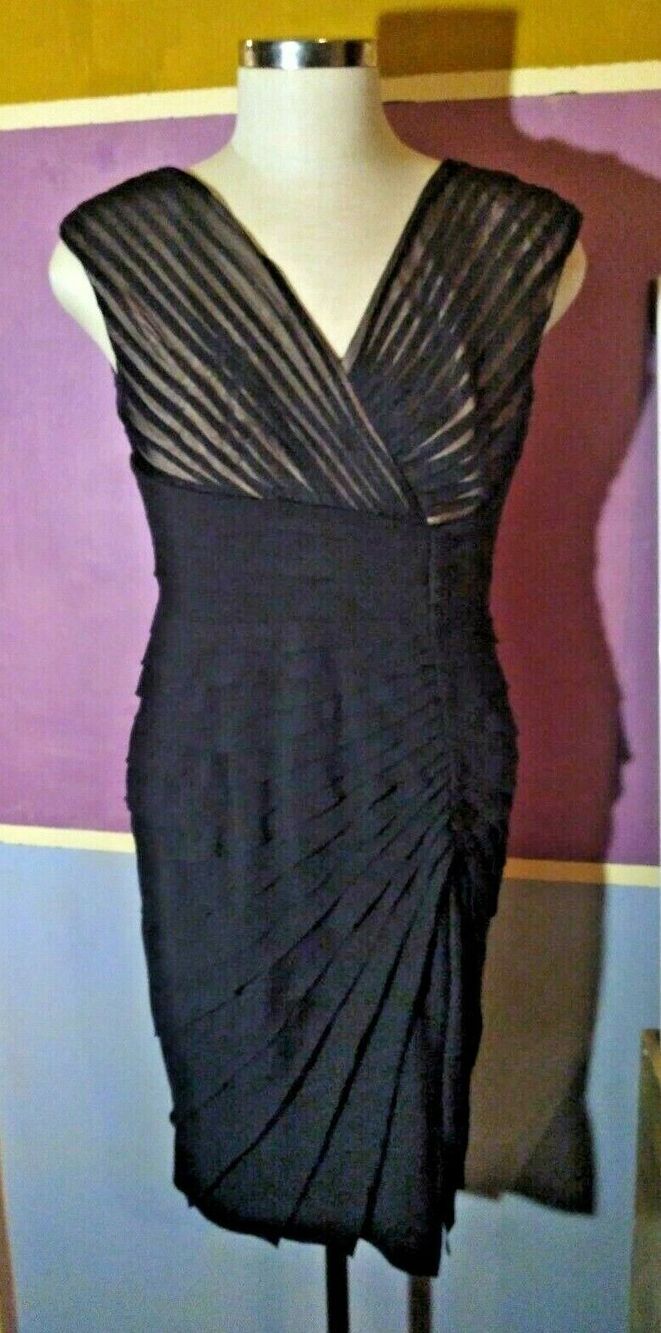 Adrianna Papell Women Dress Size 12 Black w/ Brn Sheath